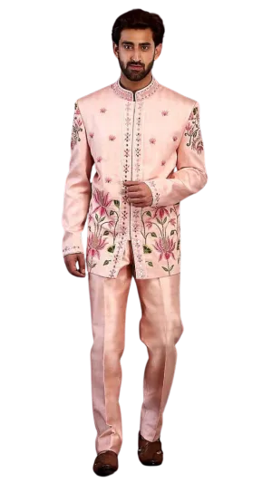 Men's Pink Lotus Beaded Sherwani 