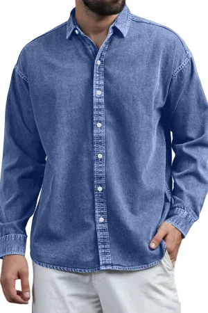 Men's Retro Casual Solid Color Lapel Long Sleeve Shirt