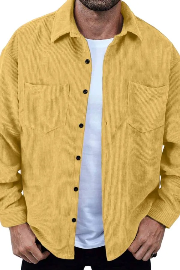 Men's Retro Simple Corduroy Double Pocket Long Sleeve Shirt