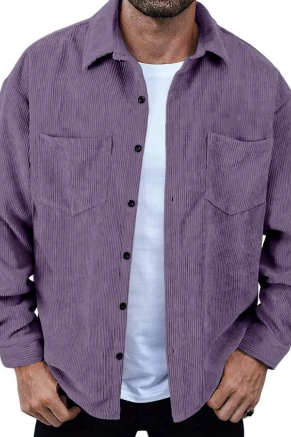 Men's Retro Simple Corduroy Double Pocket Long Sleeve Shirt