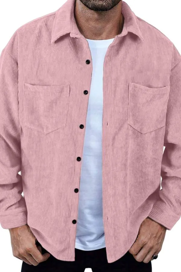Men's Retro Simple Corduroy Double Pocket Long Sleeve Shirt