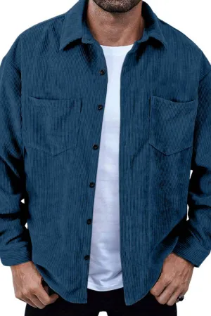 Men's Retro Simple Corduroy Double Pocket Long Sleeve Shirt