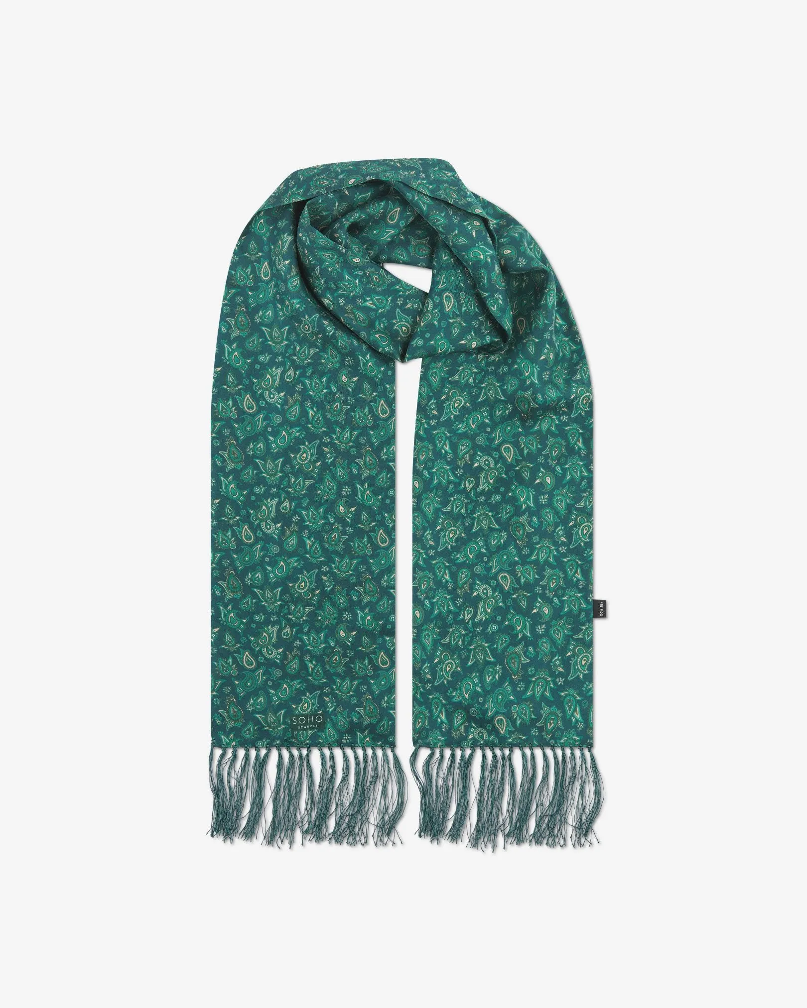 Men's Silk Aviator Scarf in Emerald Paisley - The Buttermere