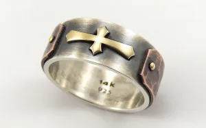 Mens Wedding Ring with Gold Cross
