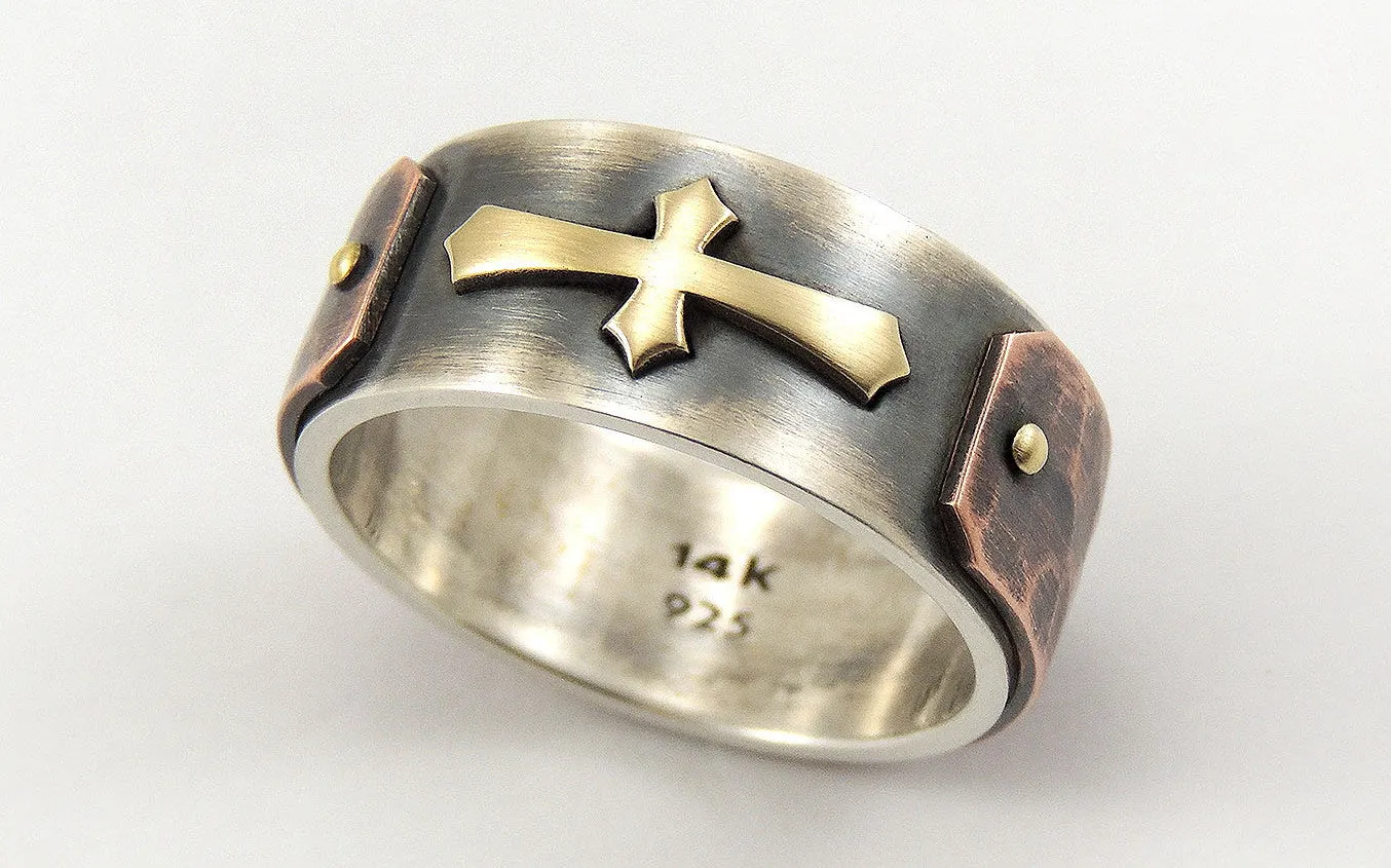 Mens Wedding Ring with Gold Cross