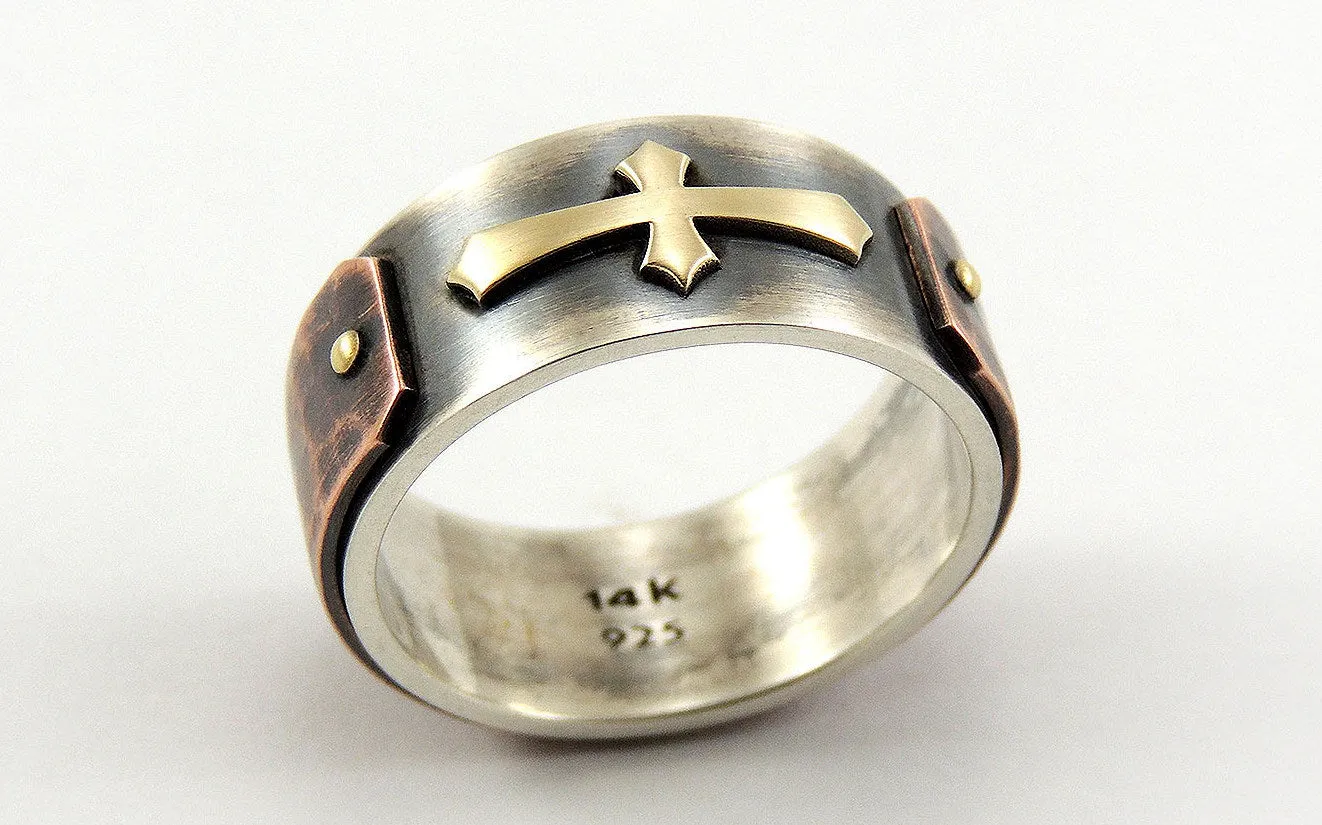 Mens Wedding Ring with Gold Cross