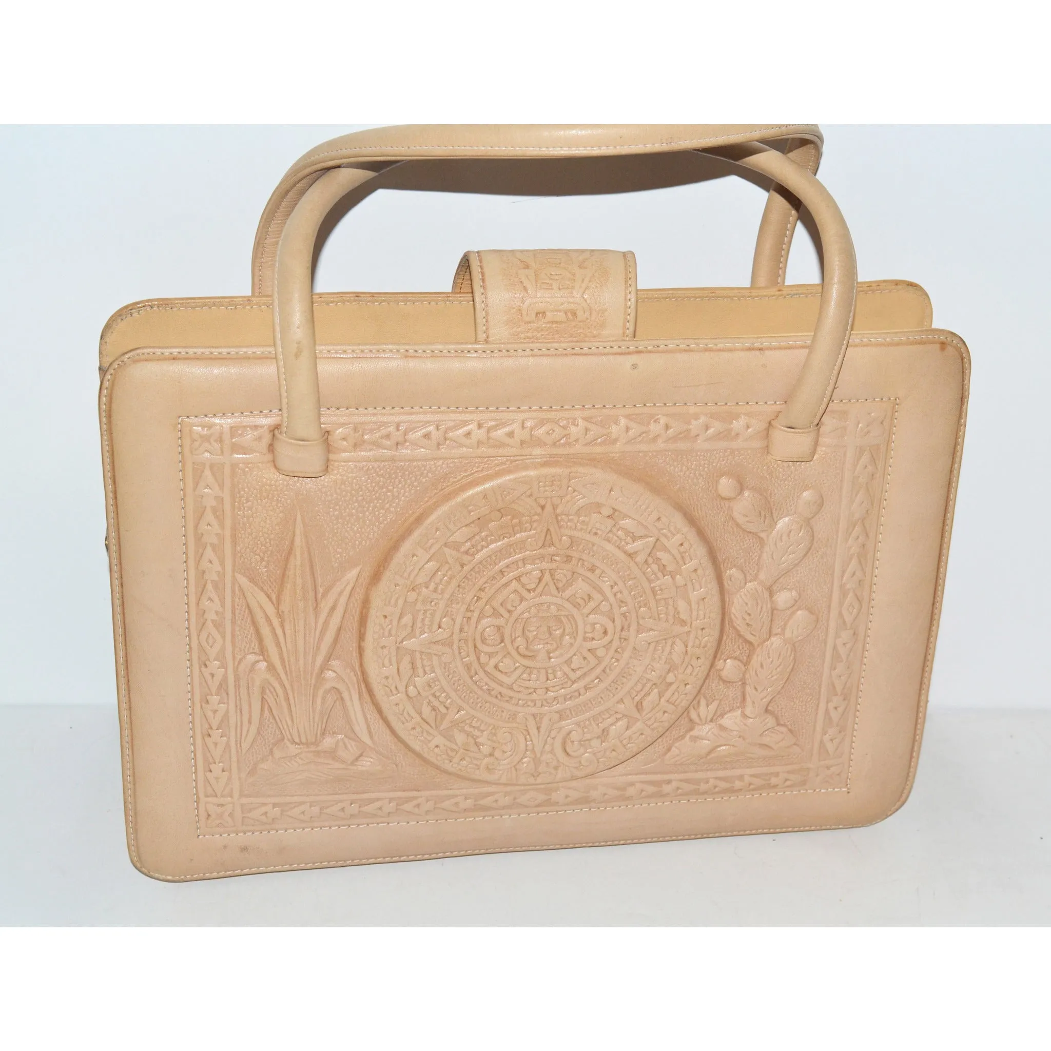 Mexican Eagle Tooled Natural Leather Purse