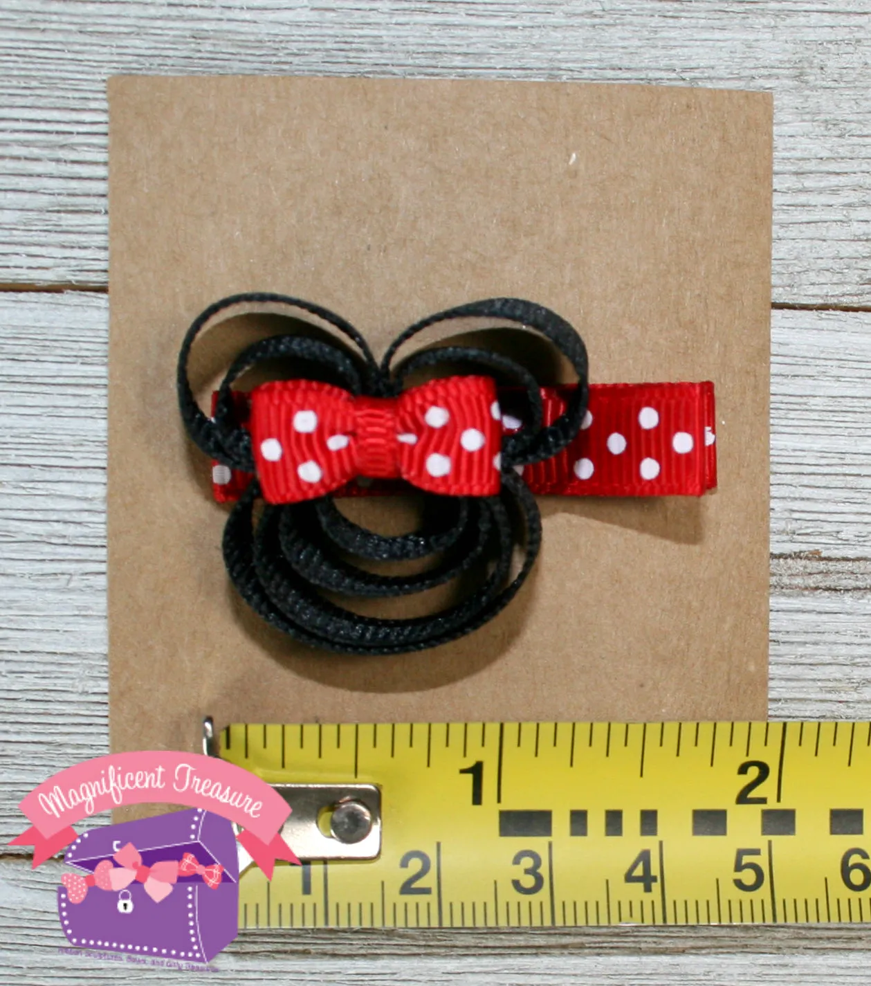 Minnie Mouse Ribbon Sculpture Hair Clip in Pink or Red