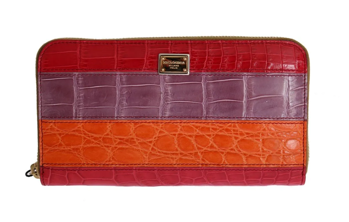Multicolor Caiman Crocodile Leather Continental Wallet