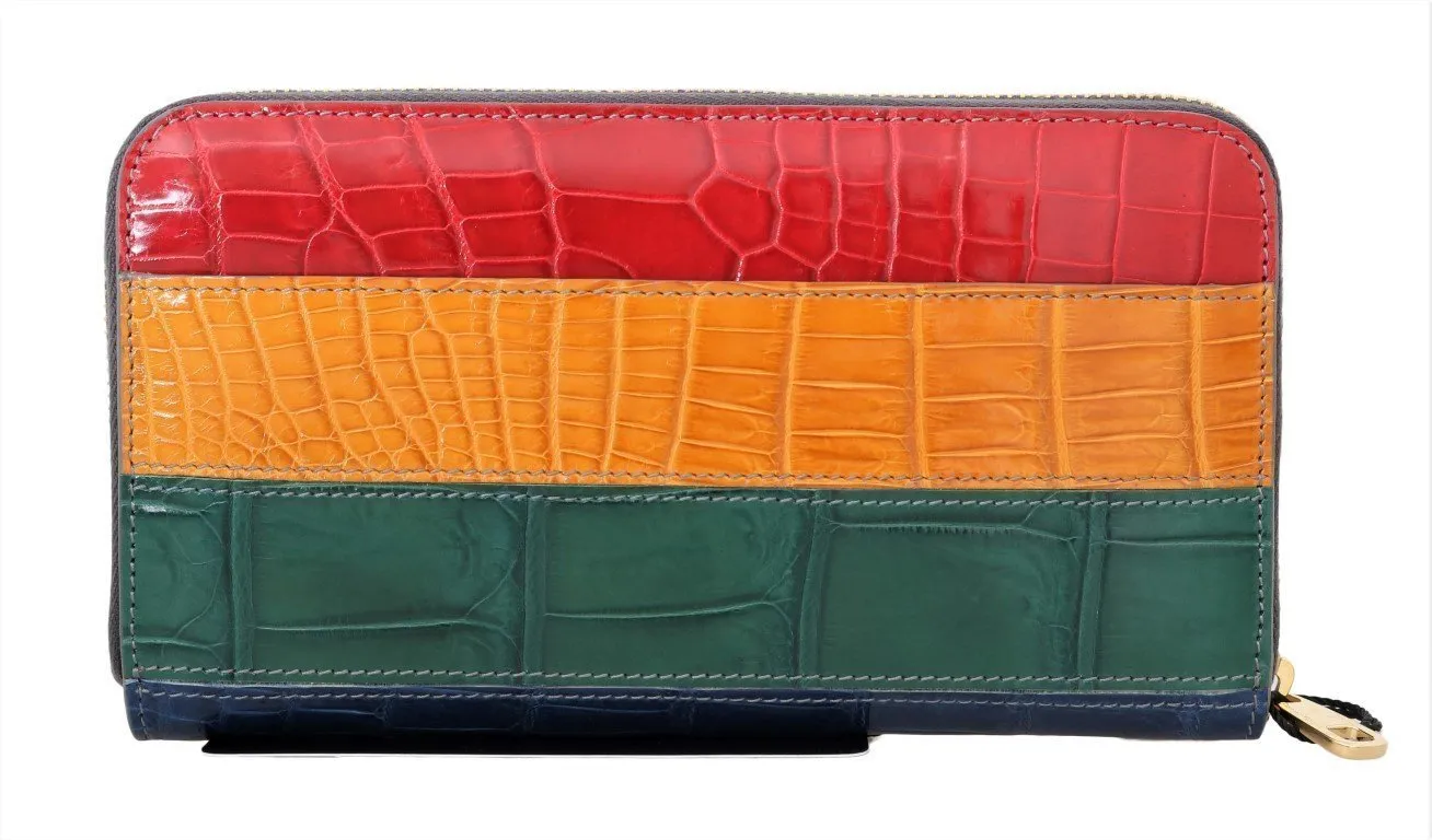 Multicolor Crocodile Leather Continental Wallet