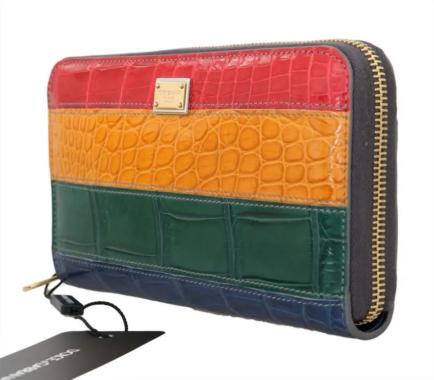 Multicolor Crocodile Leather Continental Wallet