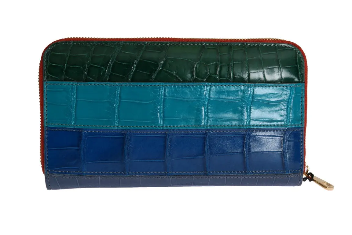 Multicolor Leather Crocodile Skin Continental Wallet