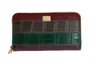 Multicolor Leather Crocodile Skin Continental Wallet