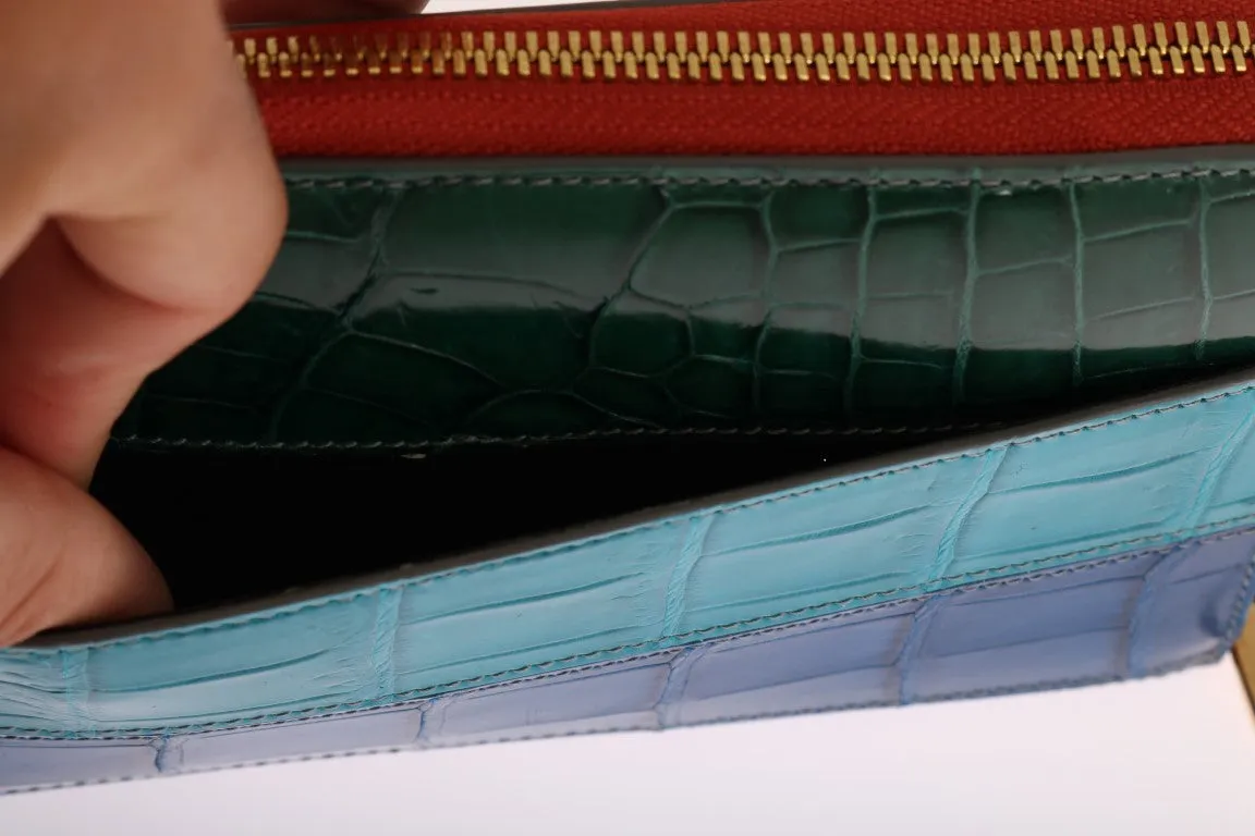 Multicolor Leather Crocodile Skin Continental Wallet