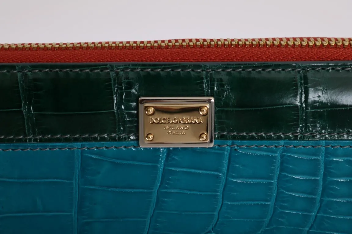 Multicolor Leather Crocodile Skin Continental Wallet