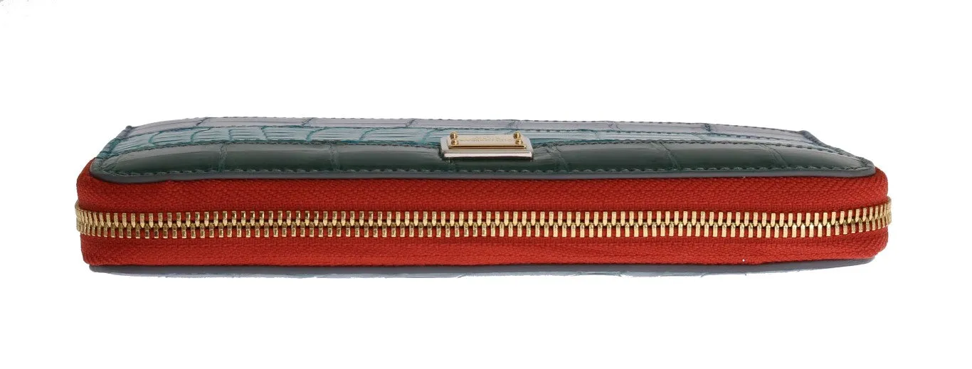 Multicolor Leather Crocodile Skin Continental Wallet