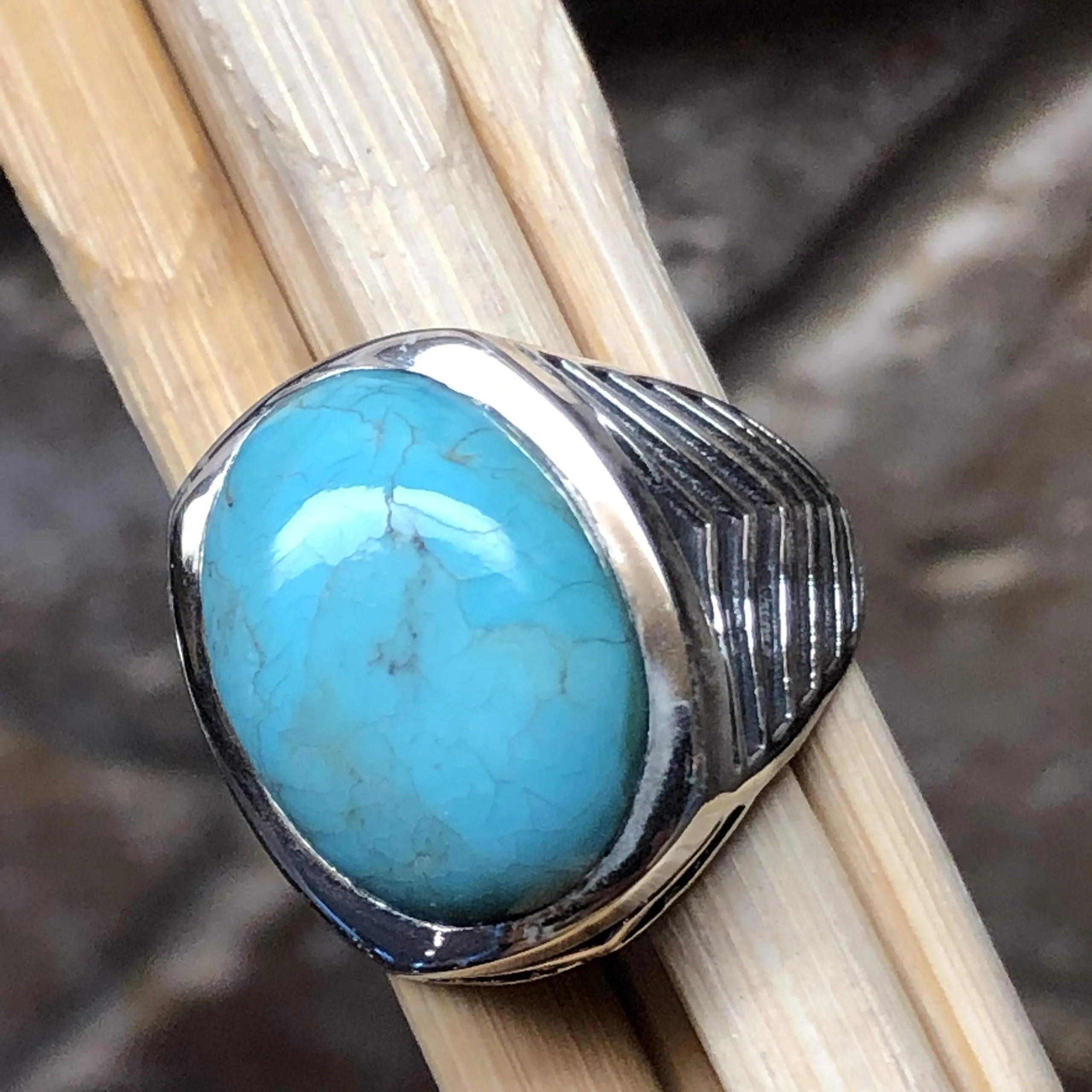 Natural Blue Mohave Turquoise 925 Solid Sterling Silver Men's Ring Size 8, 10, 11, 12, 13