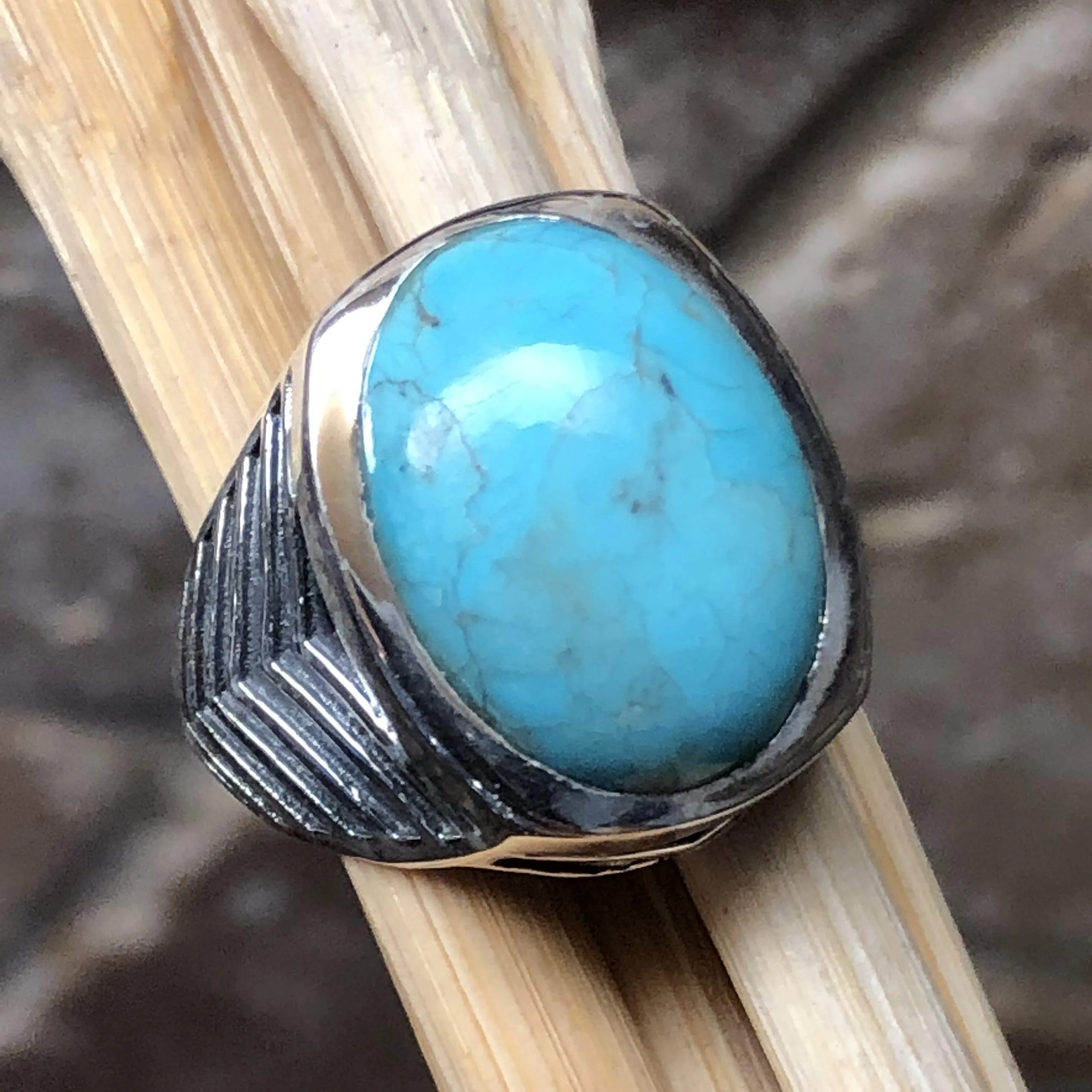 Natural Blue Mohave Turquoise 925 Solid Sterling Silver Men's Ring Size 8, 10, 11, 12, 13