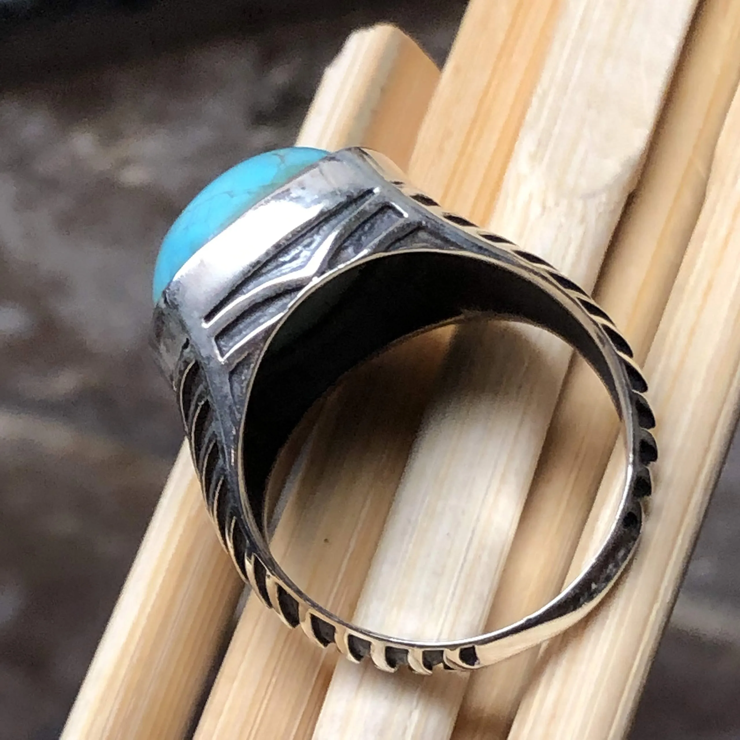 Natural Blue Mohave Turquoise 925 Solid Sterling Silver Men's Ring Size 8, 10, 11, 12, 13
