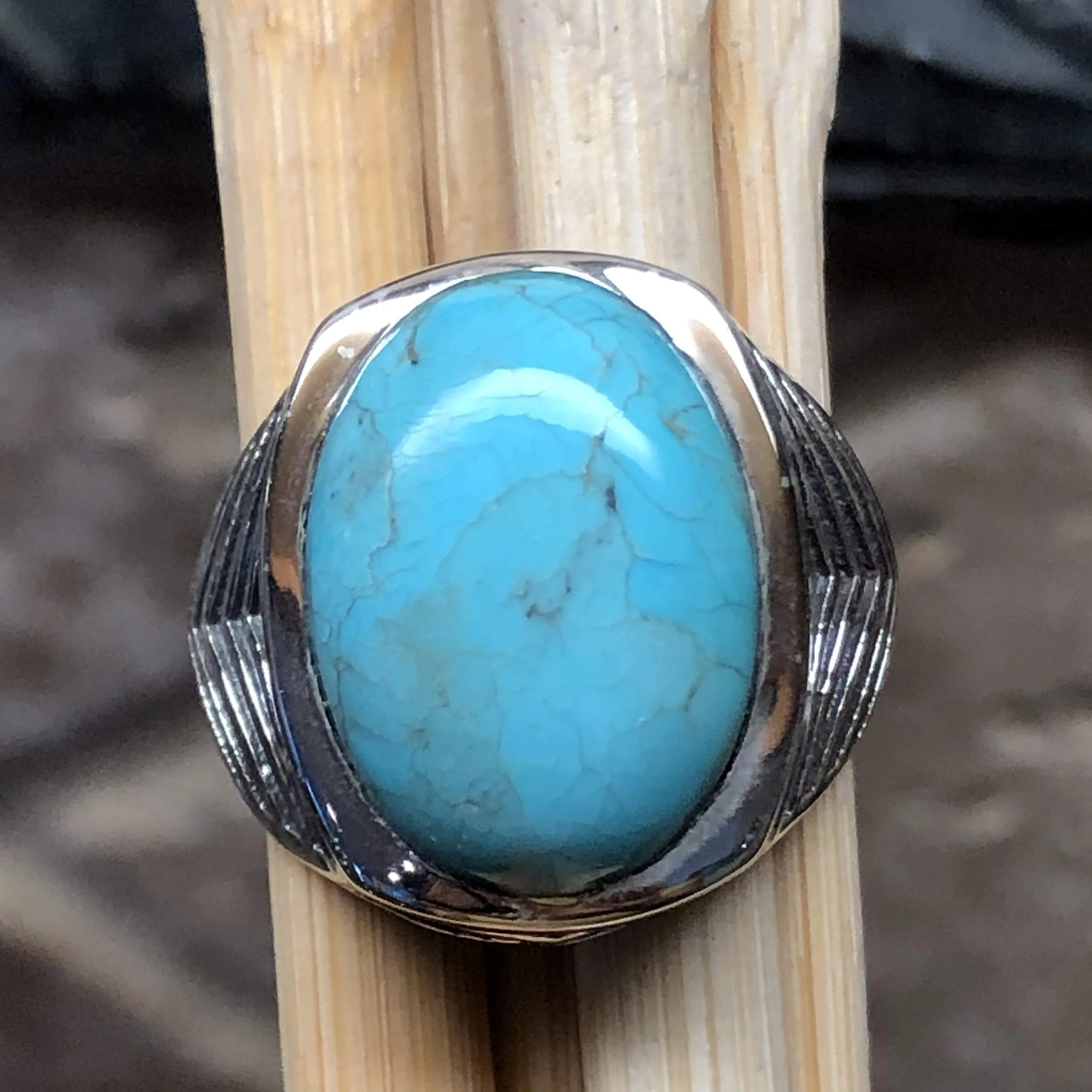 Natural Blue Mohave Turquoise 925 Solid Sterling Silver Men's Ring Size 8, 10, 11, 12, 13