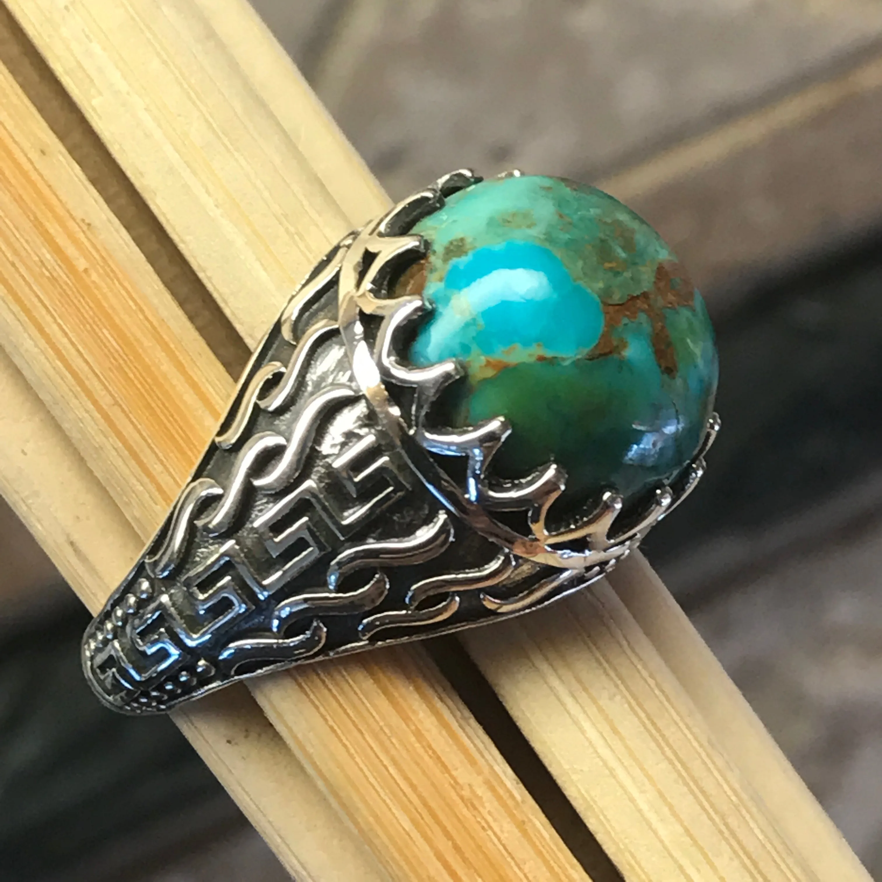 Natural Green and Blue Mohave Turquoise 925 Solid Sterling Silver Men's Ring Size 9, 10, 11, 12, 13