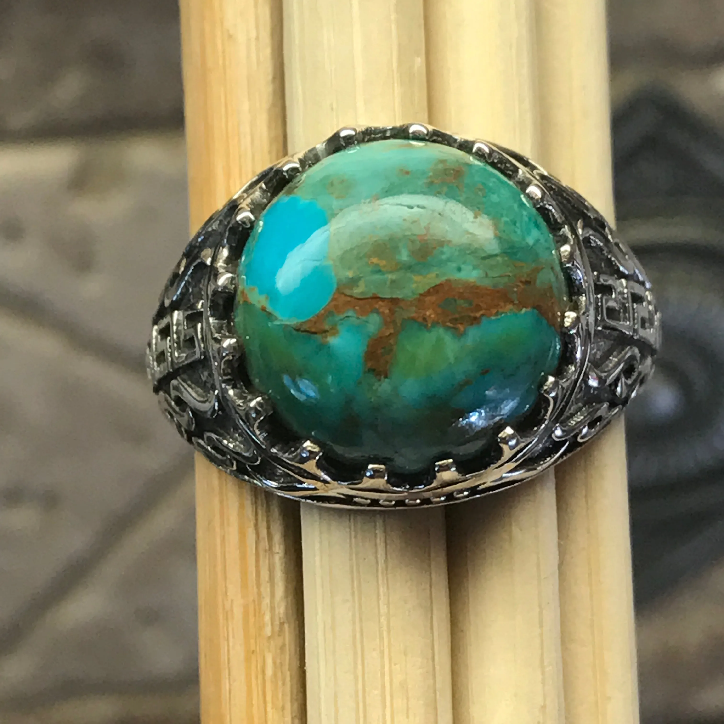 Natural Green and Blue Mohave Turquoise 925 Solid Sterling Silver Men's Ring Size 9, 10, 11, 12, 13