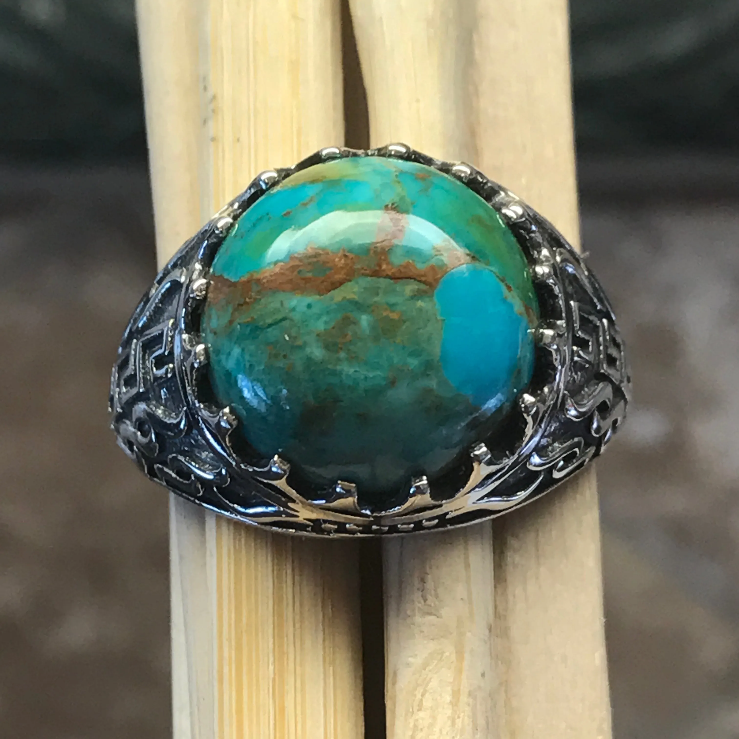 Natural Green and Blue Mohave Turquoise 925 Solid Sterling Silver Men's Ring Size 9, 10, 11, 12, 13