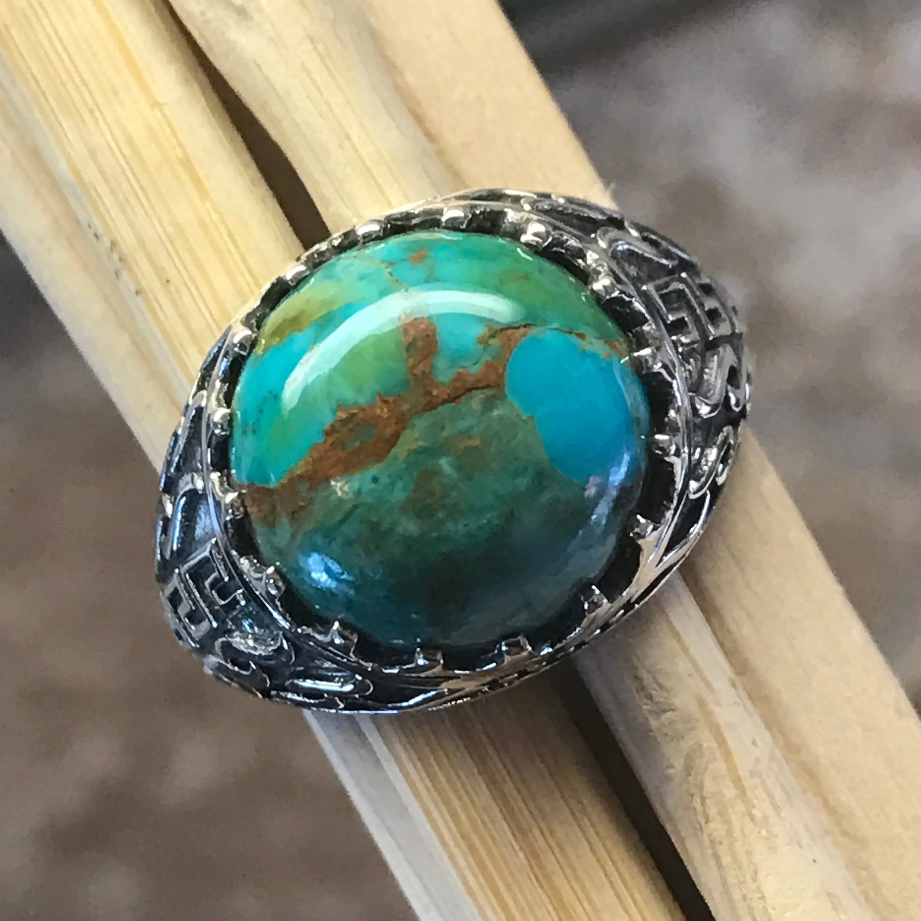 Natural Green and Blue Mohave Turquoise 925 Solid Sterling Silver Men's Ring Size 9, 10, 11, 12, 13