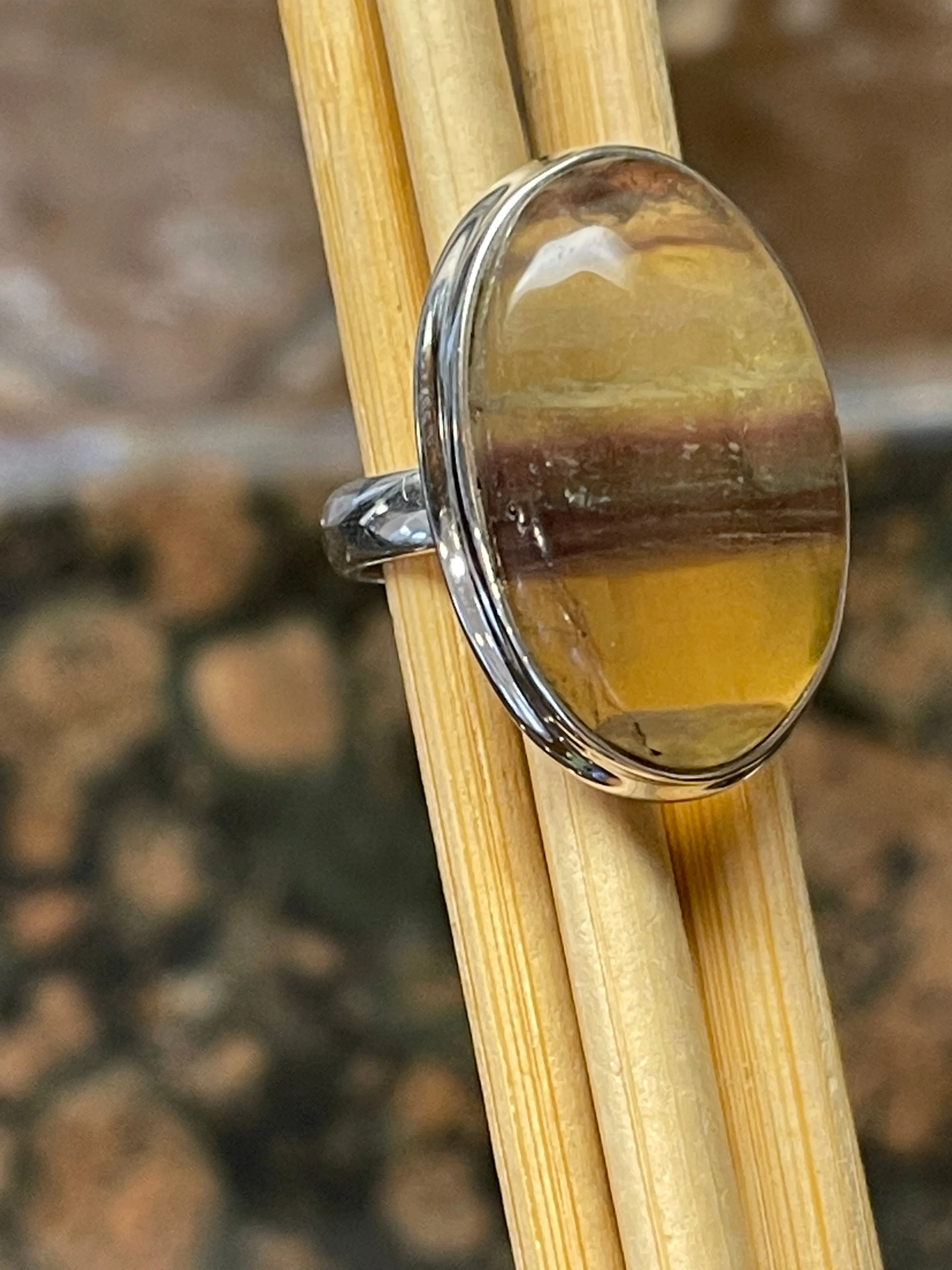 Natural Multicolor Fluorite 925 Solid Sterling Silver Ring Size 6.75