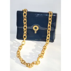 Navy Patent Gold Chain Purse By Joseph
