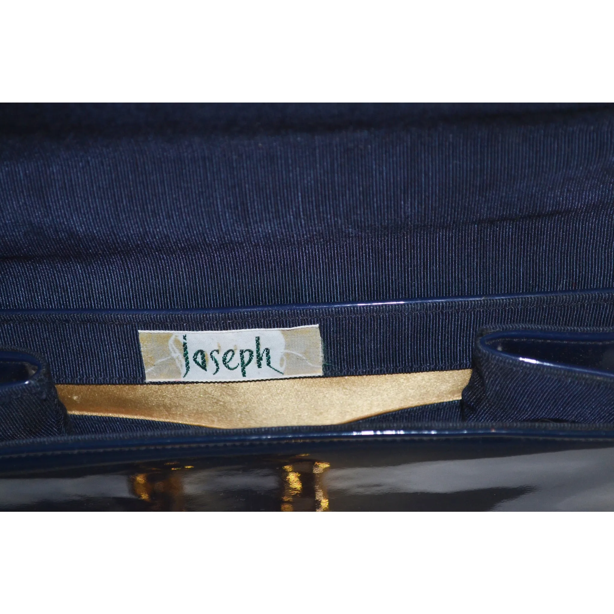 Navy Patent Gold Chain Purse By Joseph