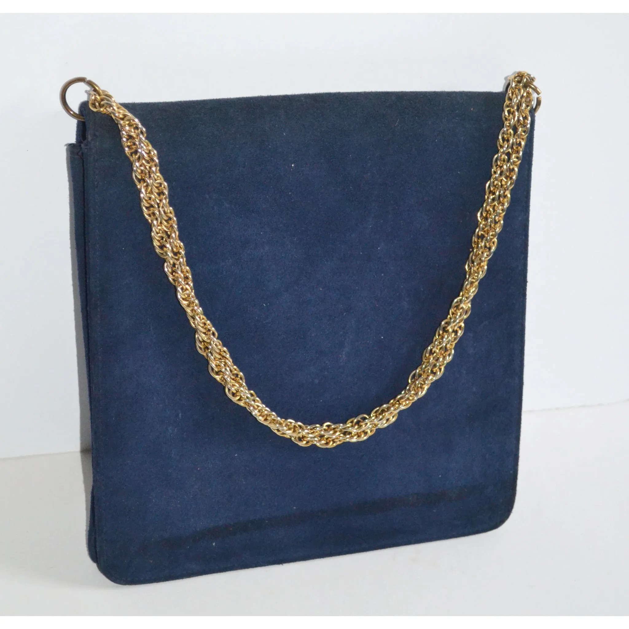 Navy Suede Gold Chain Purse