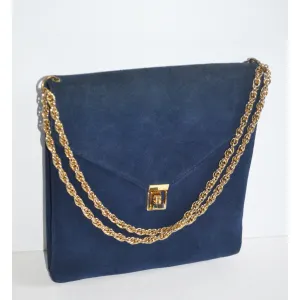 Navy Suede Gold Chain Purse