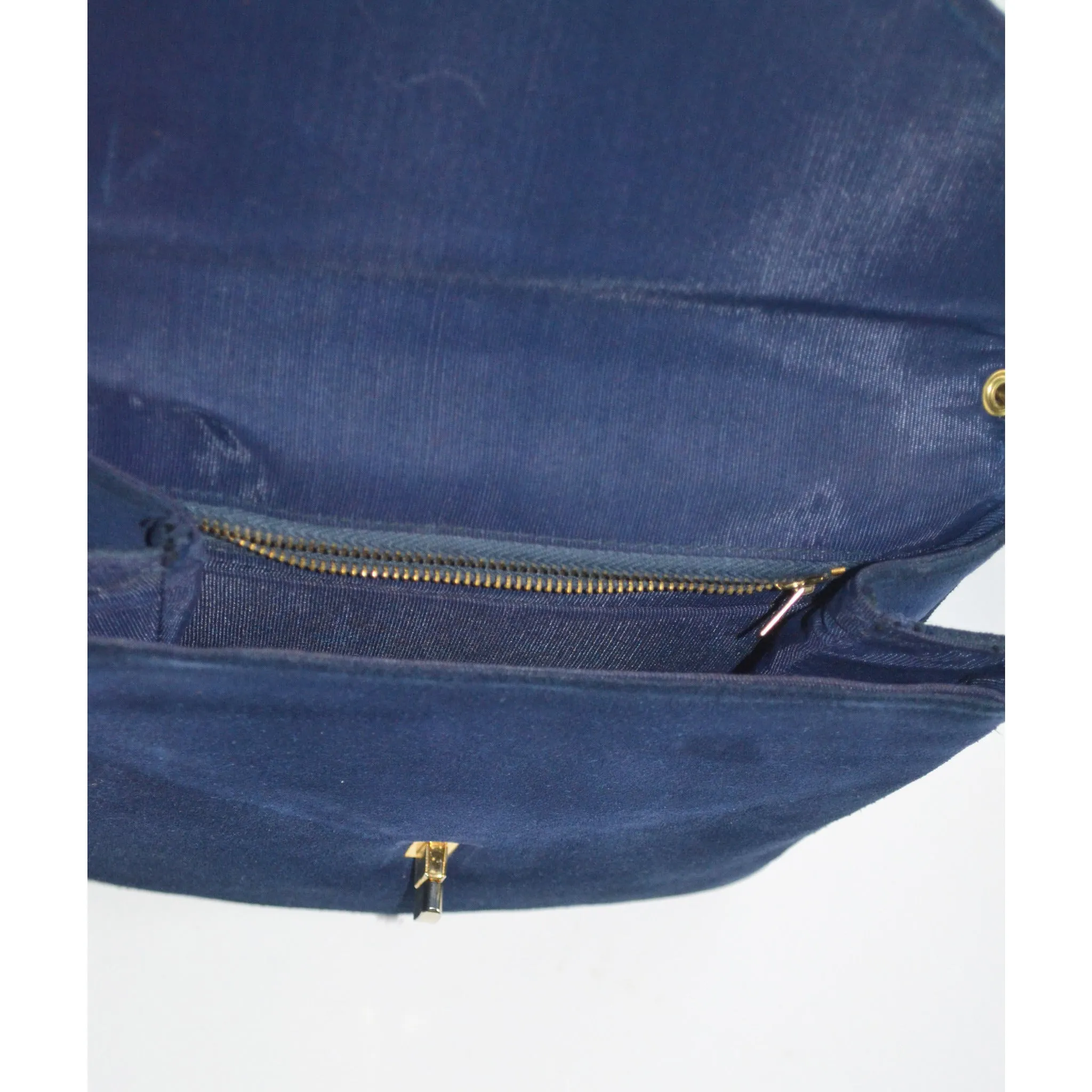 Navy Suede Gold Chain Purse