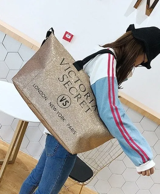 New Fashion Brand Women's Bags Super Big Bag Large-capacity Simple Wild Oxford Cloth Sequins Travel Bag Gold Silver Black
