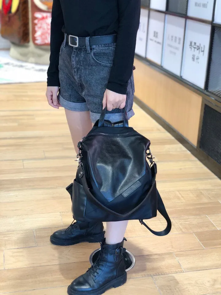 Nylon Rucksack BackpackWomens Convertible Backpack Handbag Black Nylon Backpack