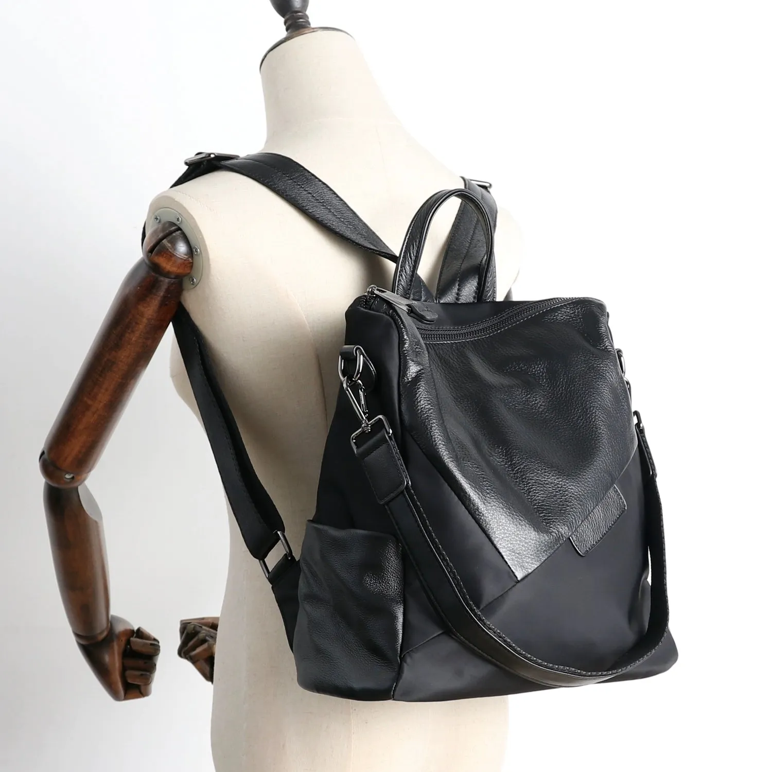 Nylon Rucksack BackpackWomens Convertible Backpack Handbag Black Nylon Backpack