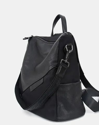 Nylon Rucksack BackpackWomens Convertible Backpack Handbag Black Nylon Backpack