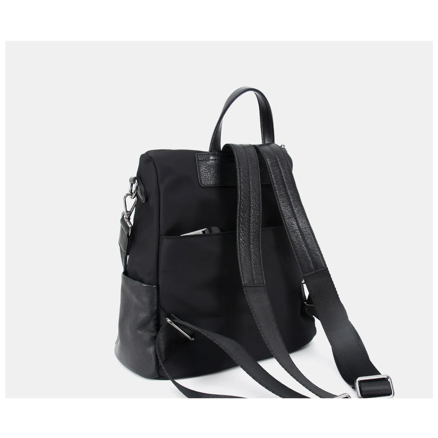 Nylon Rucksack BackpackWomens Convertible Backpack Handbag Black Nylon Backpack
