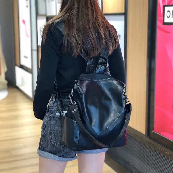 Nylon Rucksack BackpackWomens Convertible Backpack Handbag Black Nylon Backpack