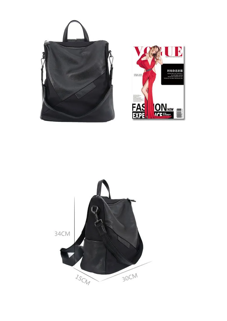 Nylon Rucksack BackpackWomens Convertible Backpack Handbag Black Nylon Backpack