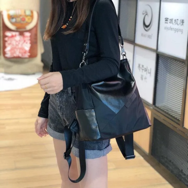 Nylon Rucksack BackpackWomens Convertible Backpack Handbag Black Nylon Backpack