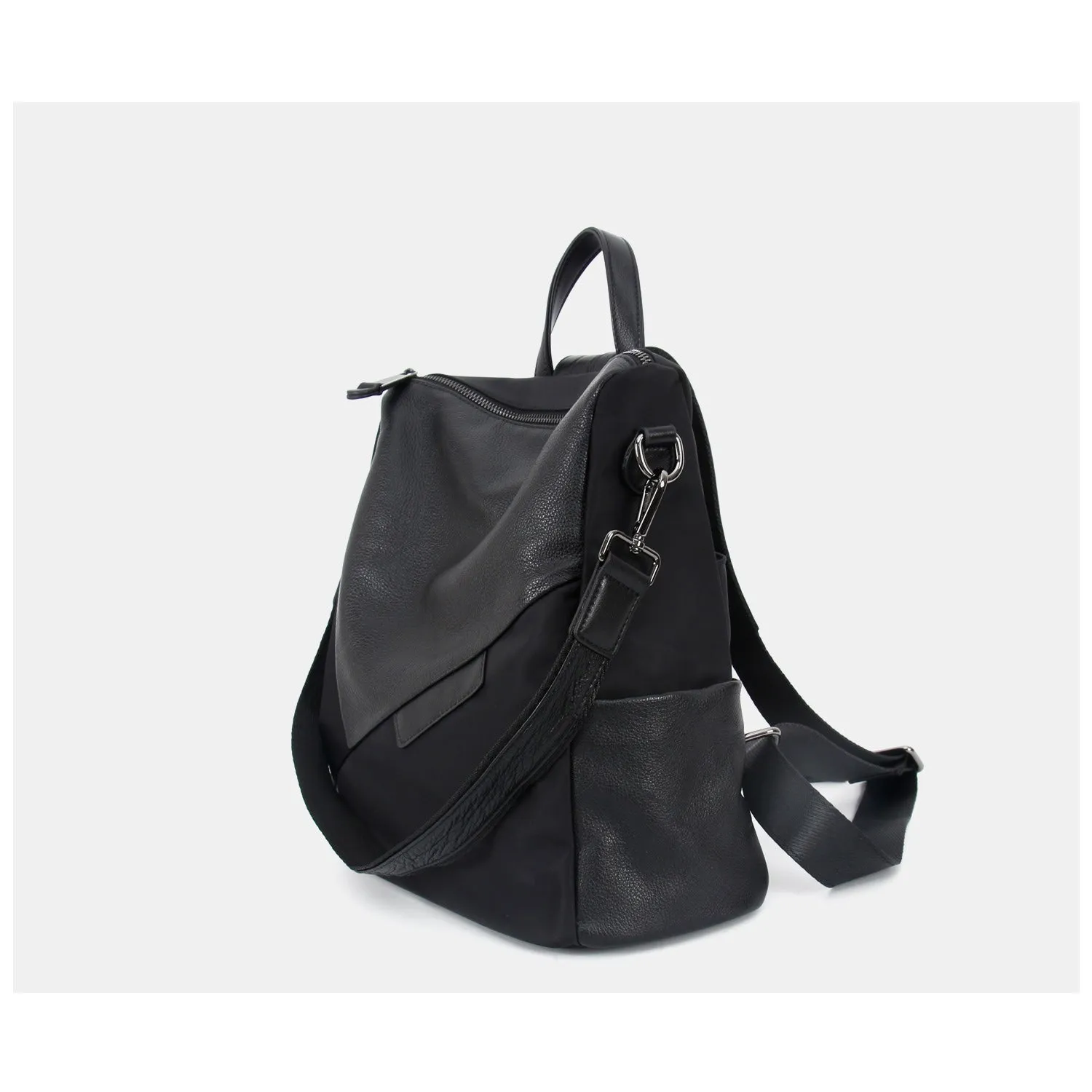 Nylon Rucksack BackpackWomens Convertible Backpack Handbag Black Nylon Backpack