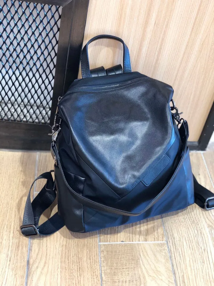 Nylon Rucksack BackpackWomens Convertible Backpack Handbag Black Nylon Backpack