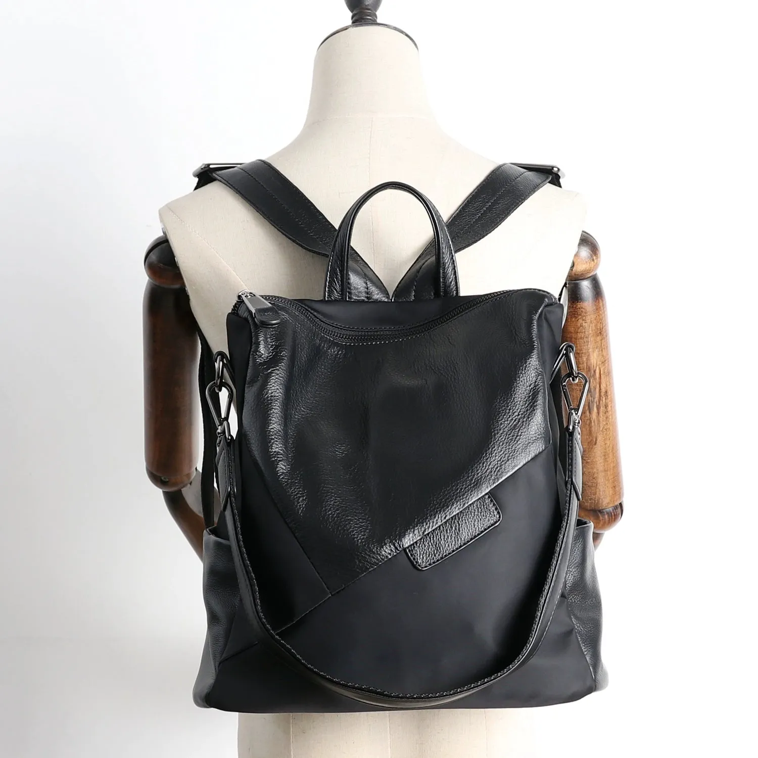 Nylon Rucksack BackpackWomens Convertible Backpack Handbag Black Nylon Backpack
