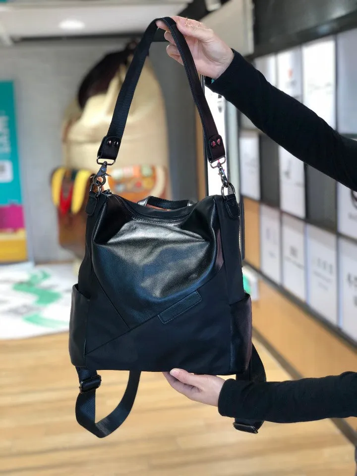 Nylon Rucksack BackpackWomens Convertible Backpack Handbag Black Nylon Backpack
