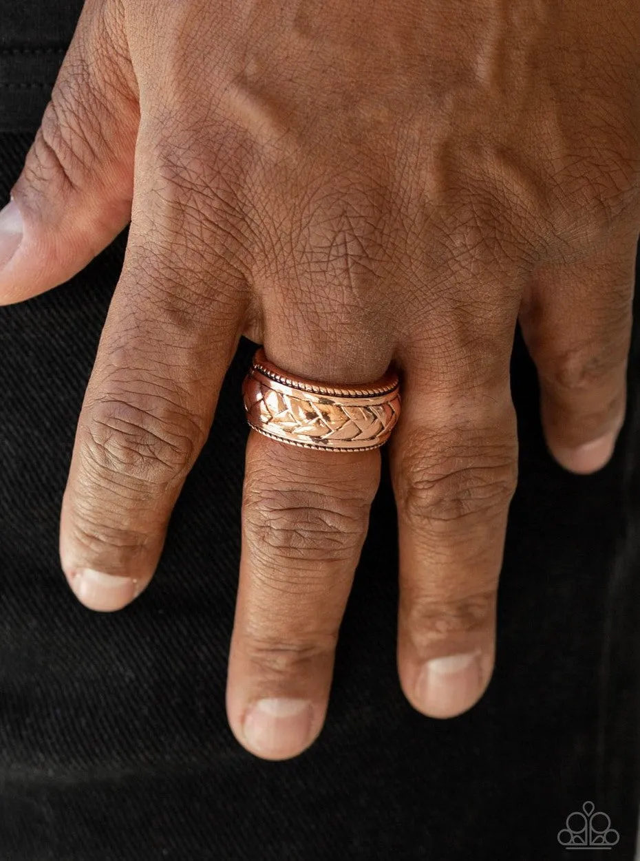 Paparazzi " Field Artillery " Men's Copper Metal Braided Design Band Elastic Ring