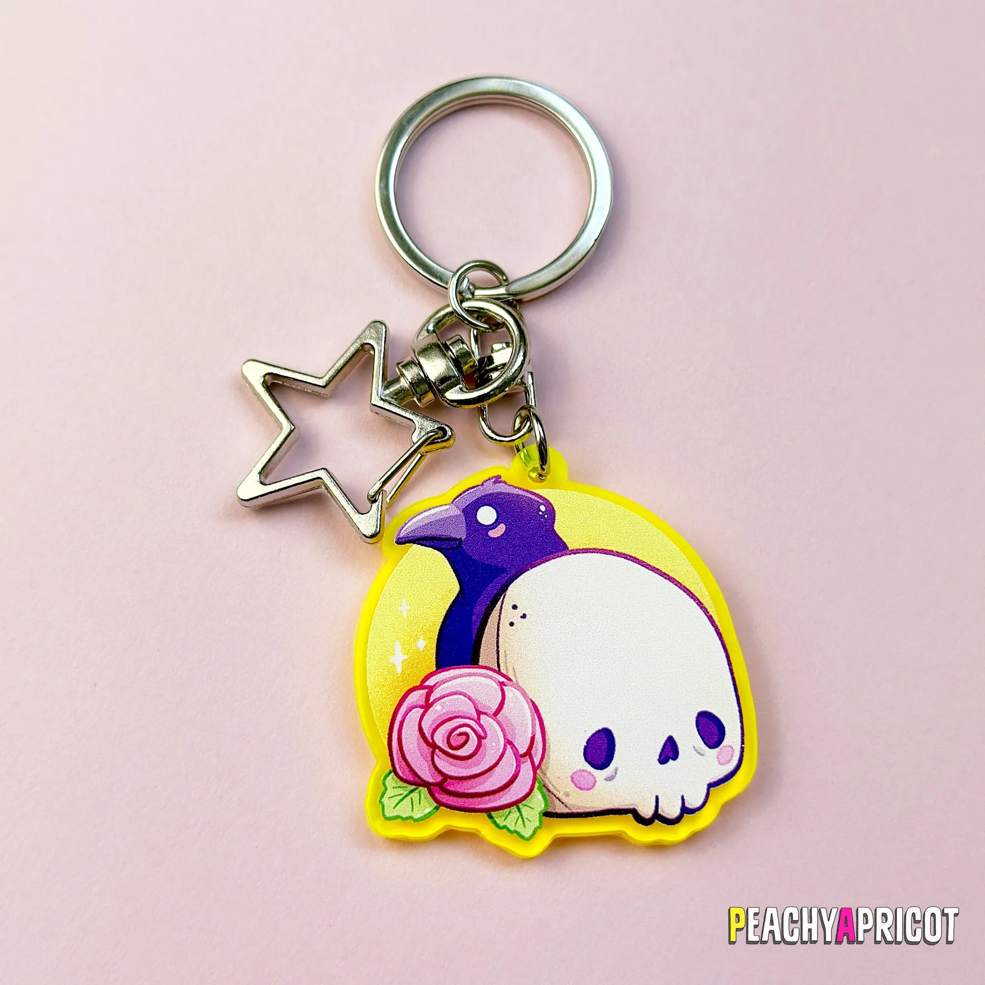 Pastel Goth Skull and Rose Keychain