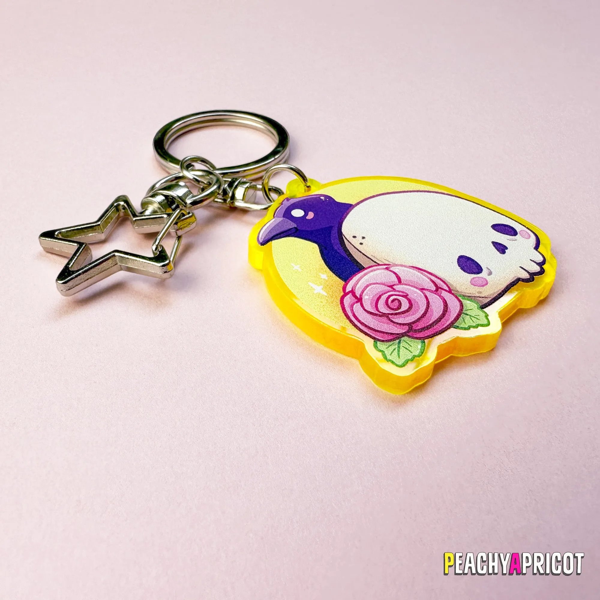 Pastel Goth Skull and Rose Keychain