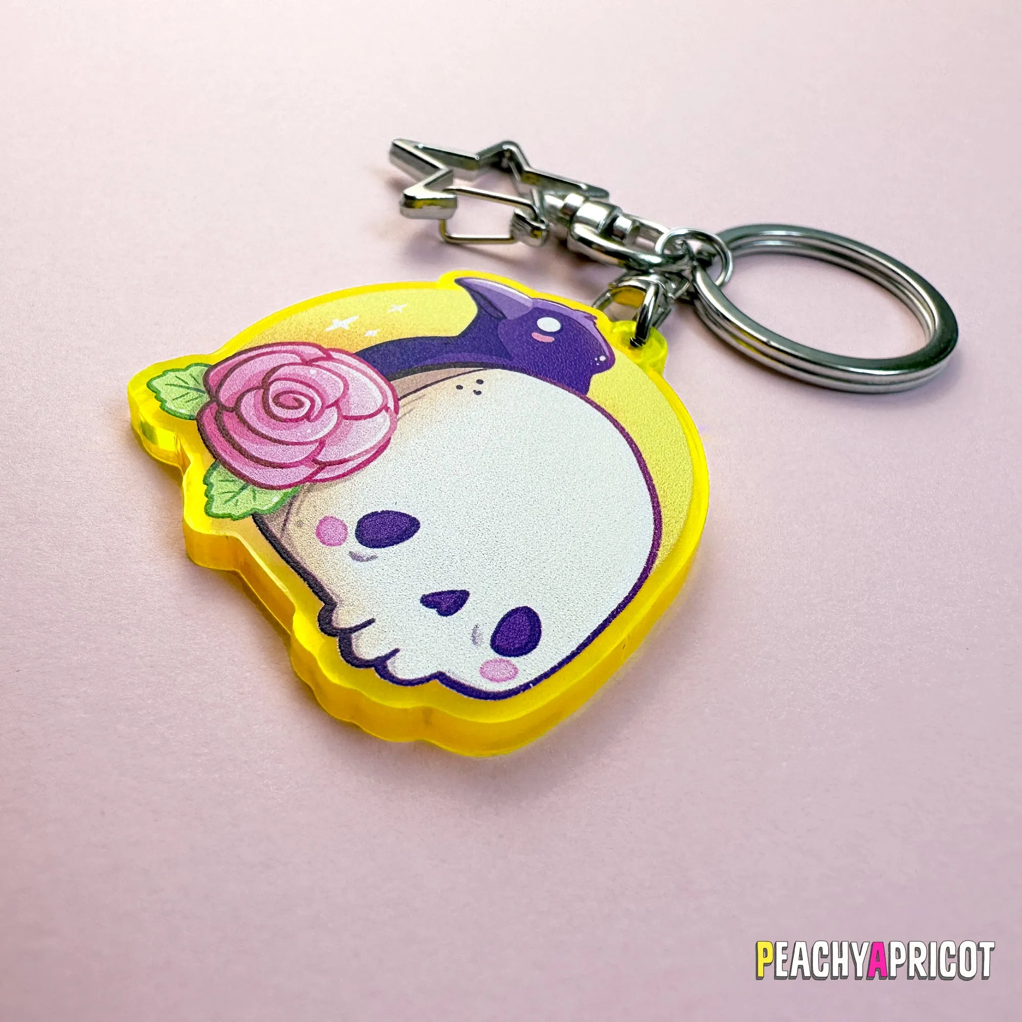 Pastel Goth Skull and Rose Keychain